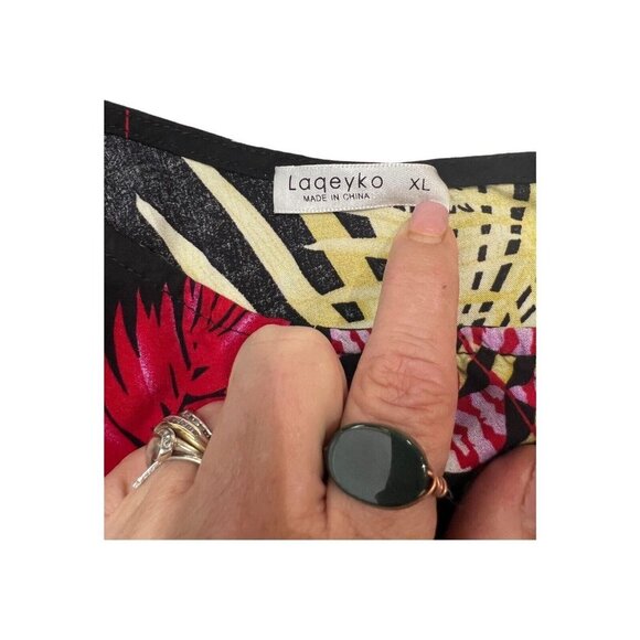 Laqeyko Womens XL Floral Tropical Top Tie Shoulder Bright Colorful Vacation - Picture 5 of 10